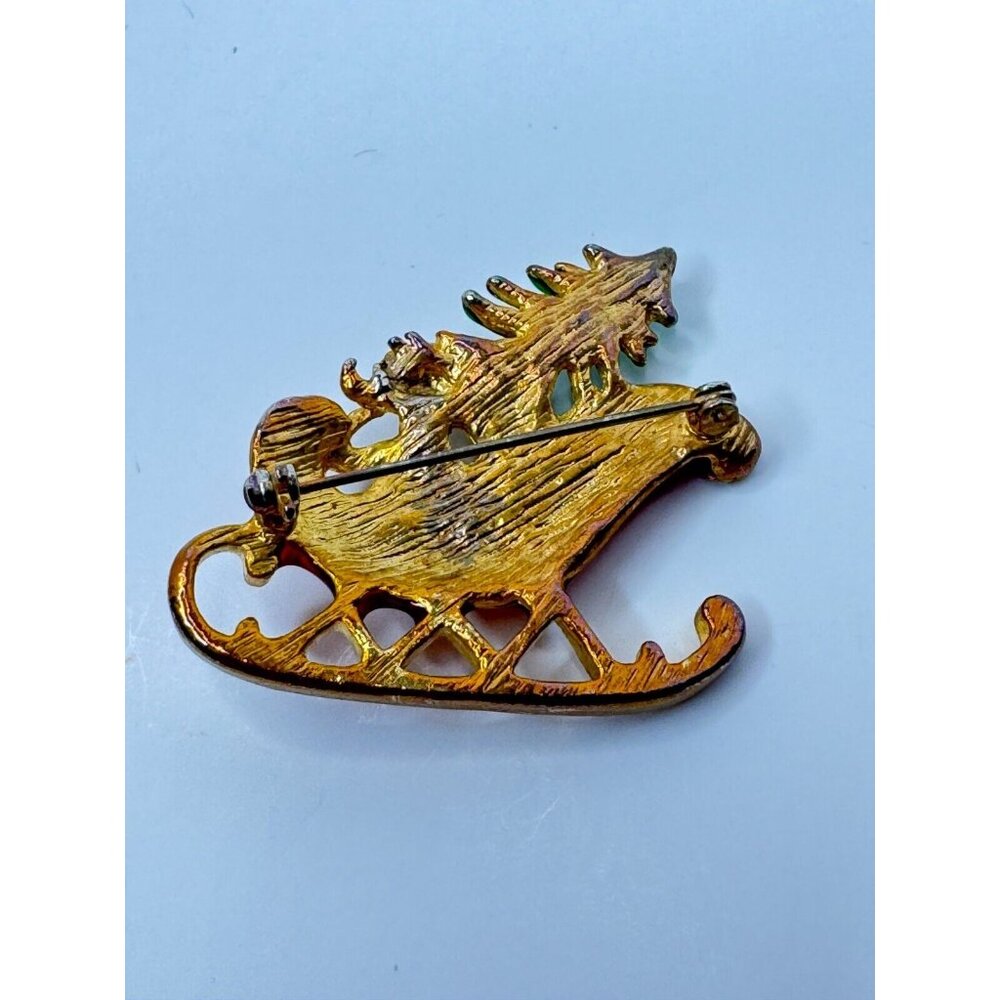 Santa Sleigh Angel Pin Brooch Christmas Tree Holidays Gold-Tone Jewelry Vintage - Picture 4 of 5